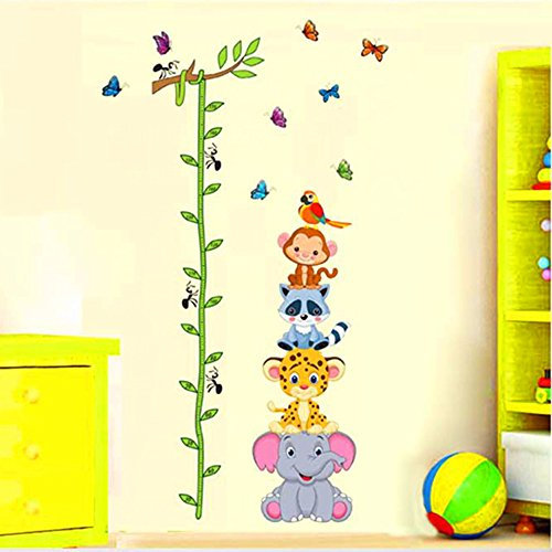 ufengke® Comic-Tiere Cute Waschbär Affen Elefanten Leoparden und Baum Reben Messlatten Wandsticker, Kinderzimmer Babyzimmer Entfernbare Wandtattoos Wandbilder