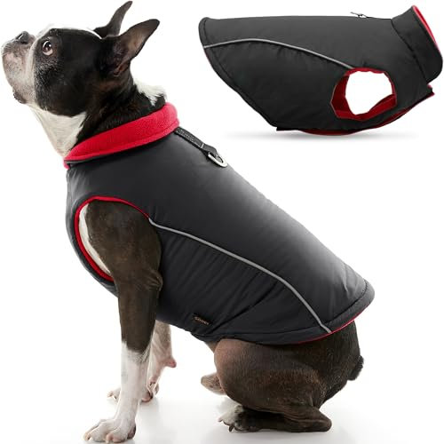 Gooby Sportweste, Hundejacke, reflektierend, mit D-Ring-Leine, warmes Fleecefutter, Klettverschluss für kleine bis mittelgroße Hunde, Schwarz, Größe XL