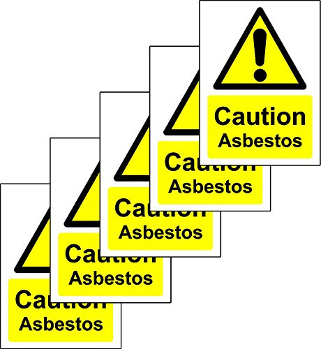 Caution Asbestos Safety Sign - Self Adhesive Stickers 70mm x 50mm (Pack of 5 Stickers)