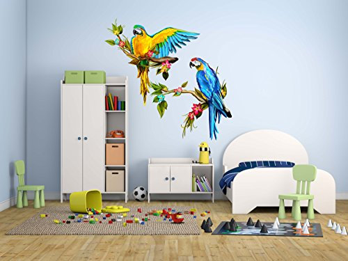 Aufkleber Wand 3d Papageien Wandtattoo verschiedene Maßnahmen | robust und leicht Design | multicolor|pegatina Adhesive Dekorative von Anwendung elegante| 100x100cm