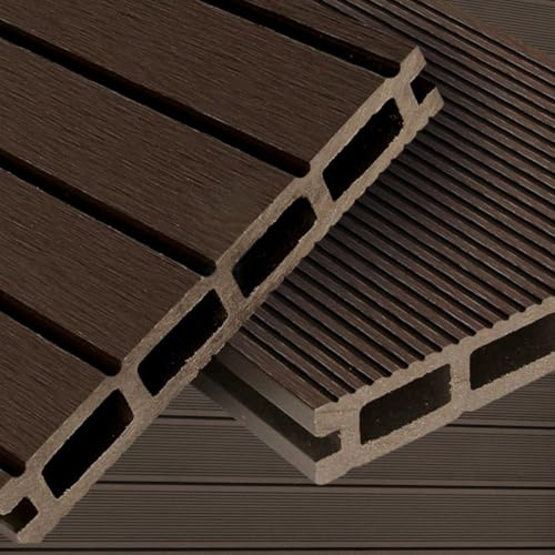 WPC Terrassendielen Basic Line - Komplett-Set dunkelbraun | 48m² (4m x 12m) Holz-Brett Dielen | Boden-Fliesen + Unterkonstruktion & Clips | Balkon Boden-Belag + rutschfest + witterungsbeständig