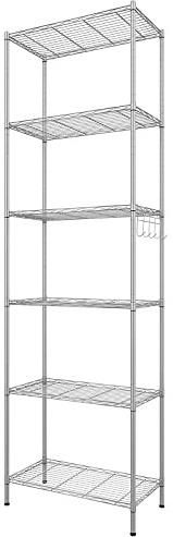 BATHWA Lagerregal-küchenregal 6 Ablage Standregal Heavy Shelf Unit Badezimmerregal Metallregal Küchenregal mit Seitenhaken aus verchromt 54 x 29 x 160cm, Silber, Sliver