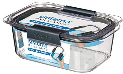 Sistema Brilliance Food Storage Container | 920 ml | Leakproof Tritan Stackable Food Prep Container with Lid | BPA-Free | Grey/Clear