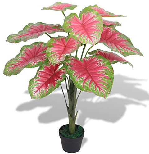vidaXL Künstliche Caladium-Pflanze mit Topf Kunstpflanze 85 cm Grün und Rot