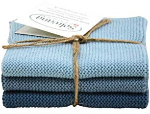 Solwang 100101102 3er Set Wischtuch rustikales blau, Gestrickt, 100% Öko-Tex Baumwolle, ca. 25x25 cm, Wischlappen, Baumwolle Putzlappen Edelstahl
