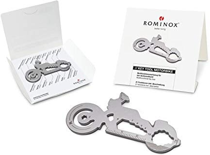 Geschenkartikel: ROMINOX Key Tool Motorbike, 21 Funktionen, Keytool Schlüsselanhänger Motorrad, Bike, Edelstahl Multitool, Funktionsbeschreibung, Multifunktionswerkzeug, Einkaufswagenlöser