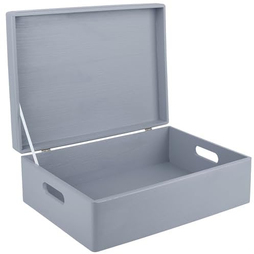 Creative Deco XL Grau Große Holzkiste mit Deckel | 40x30x14 cm (+/-1cm) | Erinnerungsbox Baby Groß Kasten Holzbox mit Deckel und Griffen | Für Dokumente, Wertsachen, Spielzeuge, Werkzeuge
