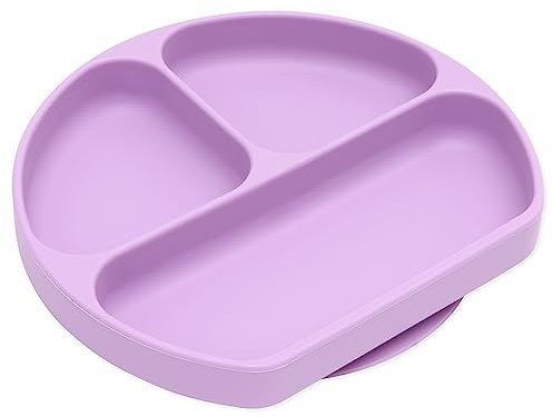 Bumkins BUMKGD-LAV Babyteller mit Saugnapf Esslernteller, Kinderteller, Menüteller aus Silikon | Bruchfest, unterteilt und mikrowellengeeignet - violett, 200 g