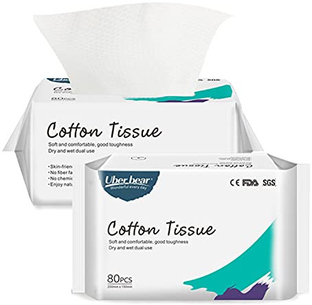 Asciugamani Monouso, PTN Salviette Asciutte in Puro Cotone, Asciugamani Monouso in Tessuto, Tessuto 100% Cotone, 80 Pezzi per Neonati, Salviettine per il Trucco e Panni Usa e Getta(2Pack)