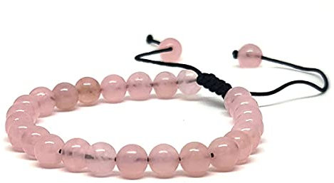 KIREI PARIS BIJOUX Bracelet Pierres Naturelles 6mm ajustable,Marque française, Fabrication Artisanale, Idée cadeau, Bracelet porte bonheur Protection -lithotherapie (Quartz rose)