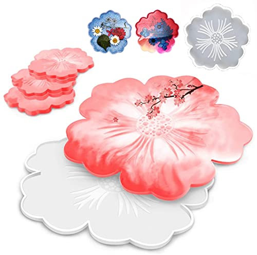 Blüte Silikonform Gießform Harz-Untersetzerform Formen Harz Form Harzguss Blumen Untersetzer Silikonformen Epoxidharz für Home Decoration Kunsthandwerk Epoxidformen für die Inneneinrichtung(2 Stück)