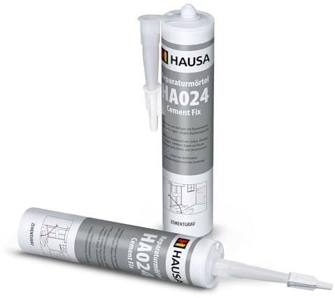 HAUSA Mortier de Réparation Cement Fix HA024 Mortier Prêt à l'Emploi pour Jointoiement Remplissage Cassures Fissures Ciment Rapide pour Intérieur et Extérieur Gris Ciment 2x 310 ml