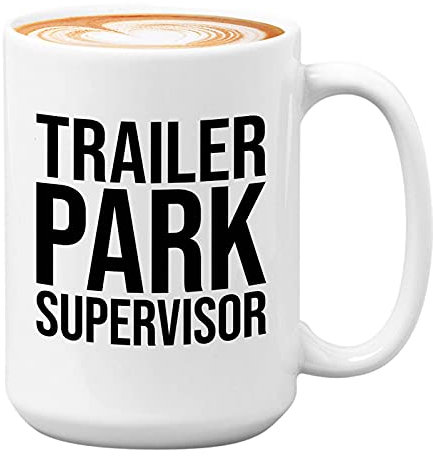 Bubble Hugs Kaffeebecher mit Camper, 425 ml, Weiß – Trailer Park Supervisor – Camping, Wohnmobil, Reise, Van, Wohnmobil, Wohnwagen, Besitzer, Abenteuer, Berg, Outdoor, Familie