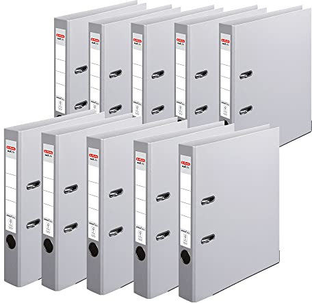 Herlitz 10834794 Ordner maX.file protect+, A4, Rückenbreite: 5cm, Voll-PP-Folienbezug, grau, 10 Stück