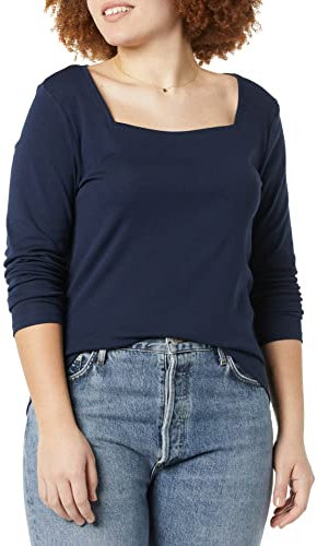 Amazon Essentials Women's Slim-Fit Long-Sleeved Square Neck T-Shirt, Navy, XS