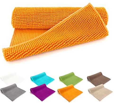 heimtexland ® Badvorleger Chenille Super Flauschig Saugstark Badteppich Badematte Ökotex Typ771 Orange 50 x 80 cm