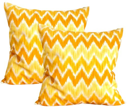 TRESMESTRES Kissenbezüge für Loungemöbel, Sofakissenbezug und Kissenhülle - Mediterranes, Bunt, Ikat-Stil - Dekorative Zierkissenbezug - Deko Kissenbezug 50x50 cm - 2er-Set, Gelb