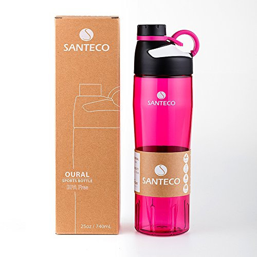 SANTECO Wasserflaschen, 758 ml, wiederverwendbare Wasserflasche mit breiter Öffnung, leicht zu reinigen, auslaufsicherer Griffdeckel, BPA-frei, Laufen, Wandern – Rot