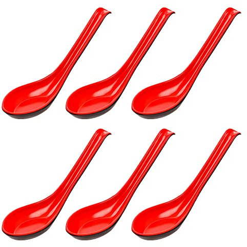 6 confezioni di cucchiai di riso ramen tagliatelle zuppa mestolo rosso cucchiai da minestra cucchiaio da portata cinese won ton cucchiaio da zuppa asiatico semplice stile asiatico - rosso e nero