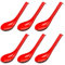 6 Packs Rice Spoons Ramen Noodle Soup Ladle Red Soup Spoons Serving Spoons Chinese Won Ton Soup Spoon Asian Plain Style Soup Spoons- Red and Black