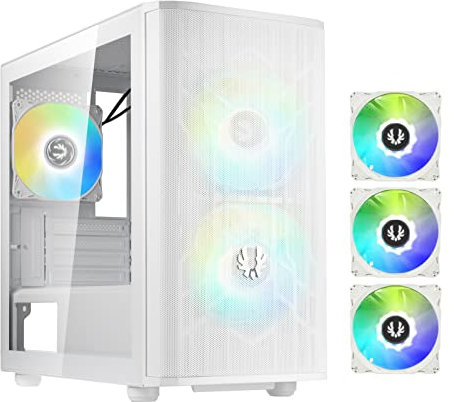 BitFenix Nova Mesh mATX (Micro ATX, Mini ITX) High Airflow PC Gaming Case ARGB Edition White, 3 x ARGB Fans Pre-Installed, 240mm AIO Support at Top, GPU Length Support Up To 345mm
