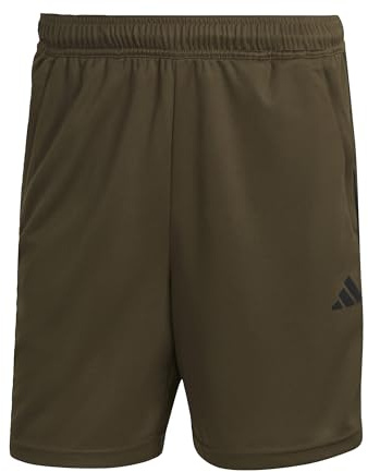 adidas Men's Train Essentials Piqué 3-Stripes Training Shorts, Olive Strata/Black, S