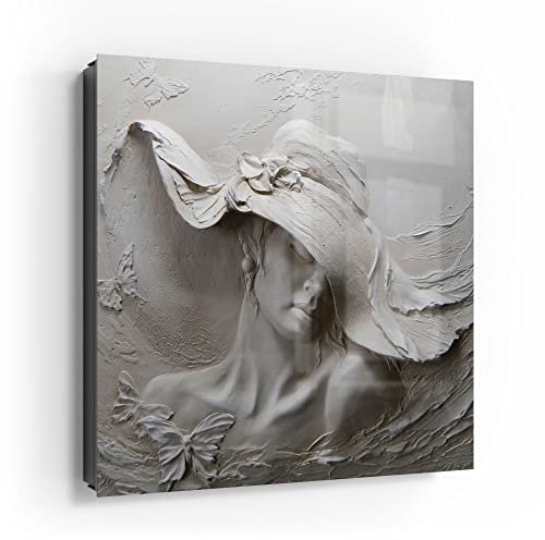 DEQORI Schlüsselkasten schwarz | 30x30 cm | Motiv Skulptur Einer Lady | Glas & Metall Schlüssel-Box | Schlüsselschrank mit 50 Haken + 2 Magnete | Moderne Box magnetisch & beschreibbar