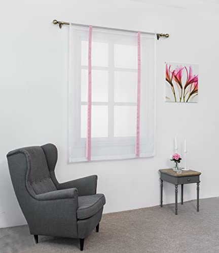 SIMPVALE 1 Pièce Store Romain Translucide Tulle Rideaux Voilages Vertical Poche de Tige pour Chambre Cuisine Salon, Rubans Rose Clair, Largeur 100cm x Hauteur 120cm