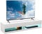 HOMCOM Meuble TV Banc TV Mural Suspendu LED Style Contemporain - placards avec 2 Portes battantes et 2 Passe-câbles - en Bois dim. 150L x 40l x 30H cm Blanc laqué