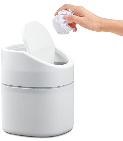 MAJOYLIFE Mini Poubelle avec Couvercle,2 Litres,Petite Poubelle pour Bureau,Coiffeuse,Table de Chevet,Etc Polypropylène(Blanc,13x13x16cm)