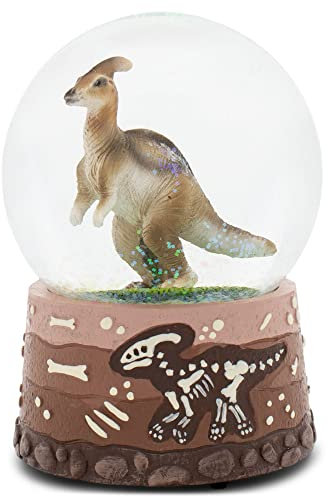 Elanze Designs Parasaurolophus Dinosaurier-Fossilien-Paläontologen-Museum, 100 mm, stabile Tischplatte, musikalische Glitzer, Wasser-Schneekugel, Spielmelodie Geboren frei