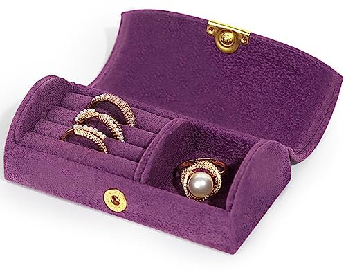 WAYUTO Mini-Schmuckkästchen aus Samt, Reise-Schmuckkästchen, Schmuckkästchen, Schmuckkästchen, Schmuckaufbewahrung, Organizer für Frauen und Mädchen, Violett