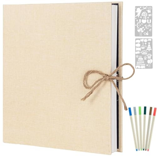 AIOR Selbstklebende Fotoalbum Einkleben und zum Selbstgestalten, Groß Leinen Fotoalben Retro Scrapbook 60 Weißen Seiten, Geburtstag Jahrestag Geschenk, 33x32cm (Weiß)