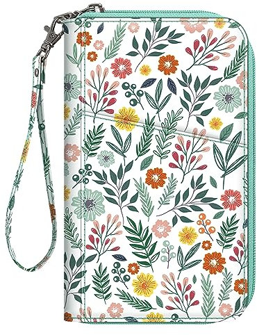 Fintie Porta passaporto per famiglia, con blocco RFID, organizer per documenti da viaggio, pochette per carte di credito, per donne e uomini, Molla, classico