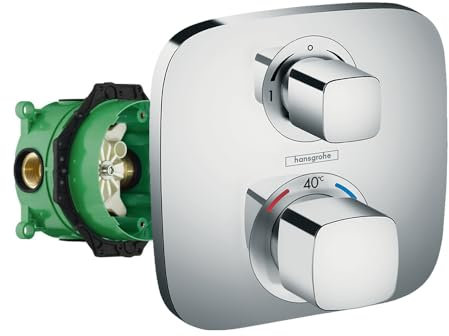Façade mitigeur thermostatique encastré Hansgrohe EcoStat E chromée avec corps d'encastrement universel iBox