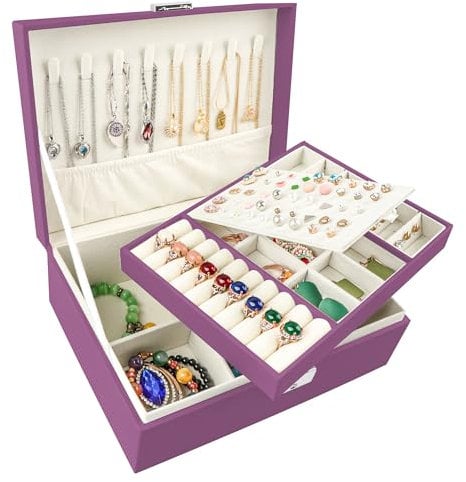 Homeanda schmuckkästchen damen schmuckschatulle schmuckkästchen mit schlüssel schmuckbox leder schmuckschatulle groß schmuckkästchen schmuckschatullen(UG-Violett)