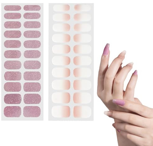 2 Stück Enthält 42 Finger Natürliche Nagelfolien mit Feile und Holzstab für Christmas Gifts,Selbstklebende Gel Nagelsticker für die Perfekte Maniküre Zuhause,Langanhaltend Nailwraps für Damen Mädchen