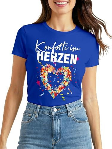 MoonWorks® Damen T-Shirt Fasching Karneval Konfetti im Herzen Kostüm-Ersatz Verkleidung Funshirt Frauen