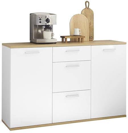 DEINE TANTE EMMA 43-252-V6 Kommode BC 1035 Sideboard mit 3 Schubladen Weiß/Artisan Eiche Nb. ca. 135 x 86 x 38 cm