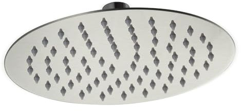 Soffione doccia satinato 25 cm in acciaio inox con supporto a snodo orientabile, ugelli anticalcare e attacco standard G 1/2