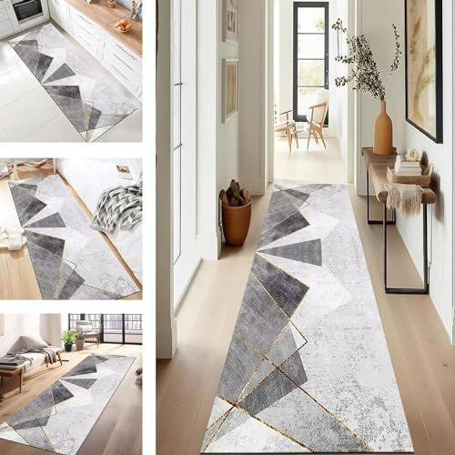 SUCERU Teppich Läufer Küchenteppich Flur Läufer Waschbar Küchenläufer 60X120CM Weiß Schwarz Grau rutschfest Outdoor Teppich Für Badezimmer Wohnzimmer Schlafzimmer Kinderzimmer Flur Läufer