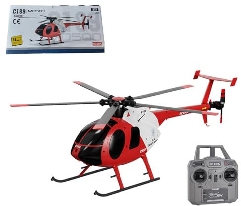 ELEMENTO RC-Hubschrauber für Erwachsene Kinder C189 MD500 Little Bird Flugzeuge 1/28 4CH Einmotorig Helikopter Model 2024 Geschenk-RTF Version/Rot und Weiß