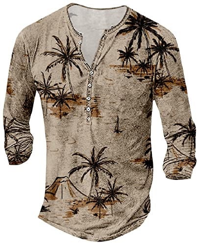 WKAYsIV Heavy Weight T Shirt Men's Summer Coconut Tree Beach Beach Holiday Leisure Fashion Trend T Shirt Workout Short Khaki