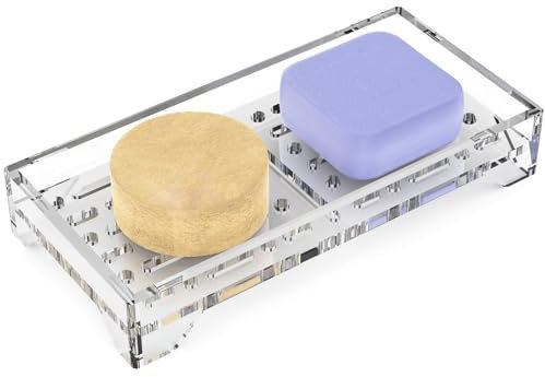 NiHome Self Draining Acrylic Soap Dish Fit for Kitsch, Durable Bathroom & Kitchen Soap Holder with 360° Airflow, Elegant Slotted Design to Keep Soap Bars Dry & Free from Residue, Easy to Clean (Clear)