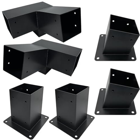 Qrooviiy 3-Way 15 Degree Pegola Bracket Kits,Woodwork Brackets with Post Base for 4 x 4 (Actual:3.5 x 3.5) Lumber,DIY Gazebo Brackets for Patio Pergolas, Gazebos, Log Cabin W/Hardware - 6 Pack…