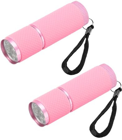 PATIKIL 9 LED Dunkel Leuchtende Mini Aluminium Taschenlampen 2Stk mit Gurt für Camping Wandern Party Rosa