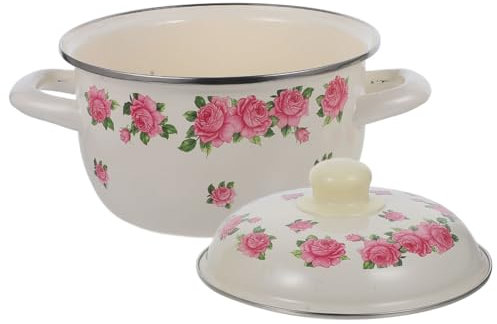 ABOOFAN 18cm Emaillierter Suppentopf Mit Deckel Und Griffen Lebensmittelbehälter Für Herd Blumenmuster Schnelle Wärmeverteilung