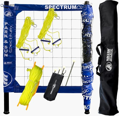 Park & Sun Sports Spectrum Classic: Adjustable Professional Outdoor Volleyball Net System, Classic Blue Net - Ideal for Beach, Grass, and Backyard Games - Durable, Easy Setup, Anti-Sag, Portable
