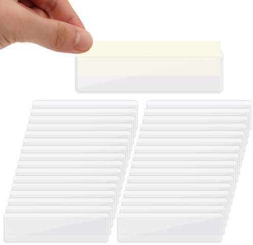 COMNICO 32 Pcs Label Holders Self-Adhesive Shelf Tag Index Card Display Holder Clear Plastic Drawers File Cabinet Storage Bins Label Holder for Supermarket Bookshelf Library Kitchen