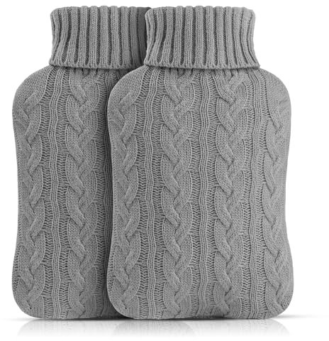 Hot Water Bottle with Cover UK, Hot Water Bottles, Hot Water Bottle for Adults, 2L with Knitted Cover for Hot and Cold Compress
